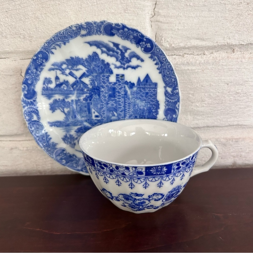 Blue White China Tea Cup and Saucer Japan